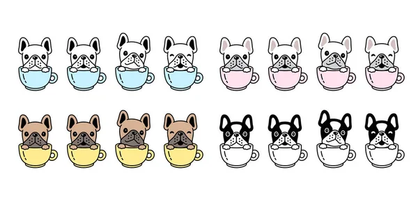 Chien Vecteur Français Bulldog Icône Tasse Café Chiot Animal Compagnie — Image vectorielle