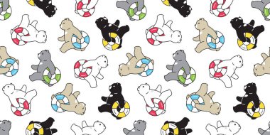 Ayı desensiz kutup vektörü yüzme havuzu okyanus yaz karikatürü fayans arka plan Duvar kağıdı atkısı karalama tasarımı izole