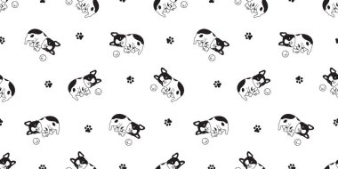 Köpek desensiz Fransız bulldog vektörü uyuyan yemek kasesi oyuncak oyuncak karikatür duvar kâğıdı arka plan eşarbı izole çizim tasarımı