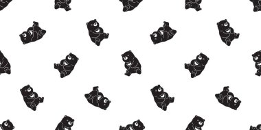 Ayı desensiz kutup ayısı vektörü eşarp eşarbı izole edilmiş çizgi film. Arka plan fayans duvar kâğıdı çizimi siyah tasarım.