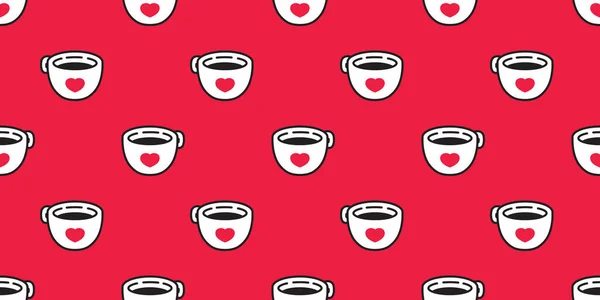 Copo Café Sem Costura Padrão Coração Valentim Vetor Chá Leite —  Vetores de Stock