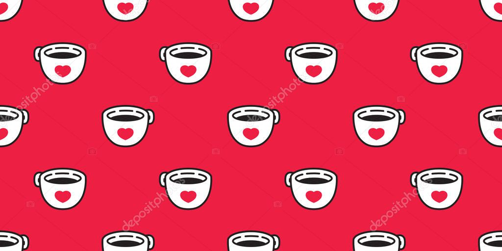 Coffee cup seamless pattern heart valentine vector tea milk glass