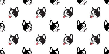 Köpek desensiz buldog gülüşü baş vektör ayak izi karikatürü Duvar kağıdı kaplama kaplama eşarp izole çizim tasarımı