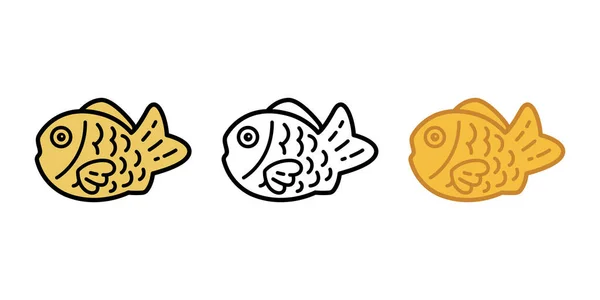 Fisch Vektor Symbol Taiyaki Bäckerei Lebensmittel Snack Lachs Thunfisch Cartoon — Stockvektor