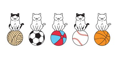 kedi vektörü basketbol kedisi yavru kalico simgesi evcil hayvan ipliği futbol topu futbol çizgi film karakteri spor çizimi çizim tasarımı