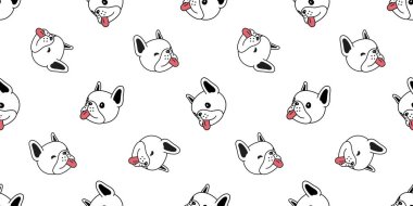 Köpek desensiz buldog gülüşü baş vektör ayak izi karikatürü tekrar duvar kağıdı kaplama kaplama eşarp izole çizim beyaz tasarım