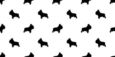 Köpeğin kusursuz desenli Fransız buldog vektör ayak izi karikatürü tekrar duvar kağıdı döşeme arka plan eşarbı izole çizim silüet tasarımı