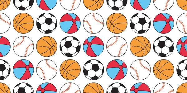 Ball Seamless Pattern Baseball Vector Basketball Soccer Football Sport Cartoon — Stock Vector