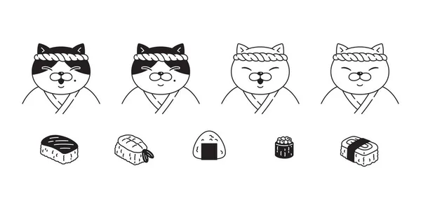 Кішка Вектор Кошеня Суші Японська Їжа Каліко Значок Собака Порода — стоковий вектор