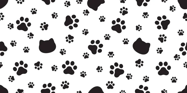 Cat Seamless Pattern Paw Kitten Footprint Calico Vector Pet Scarf — Stock Vector