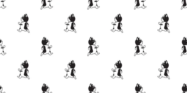犬のシームレスなパターンフランスのブルドッグウォーキングベクトル品種の足の足跡の漫画を繰り返し壁紙タイルの背景スカーフ孤立イラストドアのデザイン — ストックベクタ