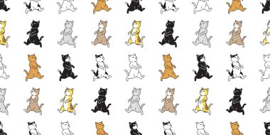 cat seamless pattern kitten calico vector pet running walking scarf isolated repeat background cartoon animal doodle tile wallpaper illustration design clipart