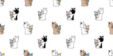 dog seamless pattern french bulldog ice cream vector pet sitting breed puppy cartoon tile background repeat wallpaper scarf isolated doodle illustration design clipart