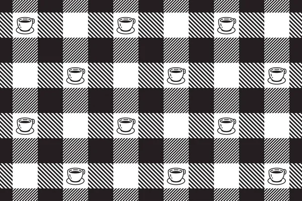 Kaffe Kopp Sömlös Mönster Kontrolleras Tartan Rutig Vektor Mjölk Glas — Stock vektor