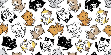 Kedisiz desenli kedi yavrusu. Çizgi film eşarbında oturan yavru kedi. Arka plan hayvani karalama, duvar kâğıdı çizimi tasarımı.