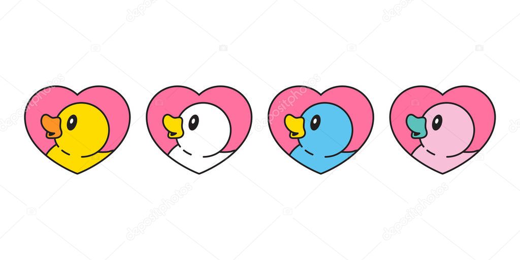 Duck vector icon rubber duck heart valentine logo bathroom shower bird chicken cartoon character symbol doodle illustration design