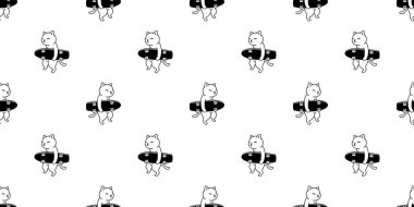 Kedi pürüzsüz desenli kedi kaykayı sörf tahtası Calico vektör spor hayvan cinsi karikatür eşarp izole hediye paketi kağıt karalama taş duvar kağıdı arka plan illüstrasyon tasarımı