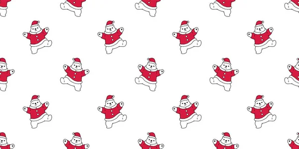 Oso Patrón Inconsútil Navidad Vector Polar Santa Claus Sombrero Baile — Vector de stock