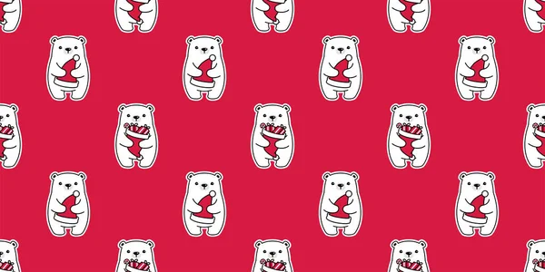bear seamless pattern Christmas polar vector Santa Claus hat repeat wallpaper teddy cartoon tile background gift wrapping paper scarf isolated illustration doodle design
