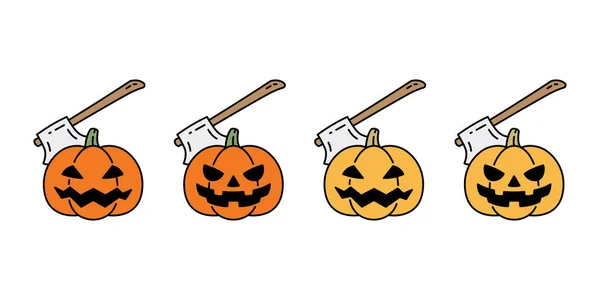 Kürbis Halloween Vektor Symbol Axt Logo Symbol Cartoon Charakter Gespenstisch — Stockvektor