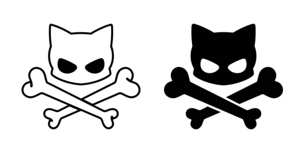 Crâne Croix Vecteur Chat Halloween Chaton Fantôme Calico Icône Logo — Image vectorielle