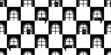 Siyah kedi desensiz kedi yavrusu penceresi vektör calico karikatür karikatür arkaplan hediye kağıttan hayvan illüstrasyonu tekrar duvar kağıdı eşarbı izole edildi