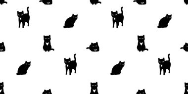 Siyah kedi dikişsiz kedi kedi ikonu vektör calico karalama karton hayvan illüstrasyon arka plan hediye kâğıdı tekrar duvar kağıdı eşarbı izole