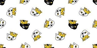 cat seamless pattern king crown kitten face head smiling vector calico doodle cartoon tile background gift wrapping paper pet animal illustration repeat wallpaper scarf isolated