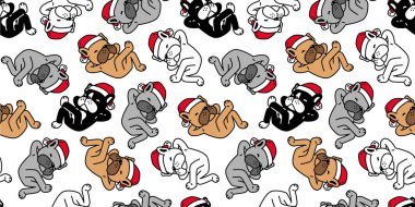 dog pattern seamless french bulldog Christmas hat Santa Claus sleeping vector pet cartoon doodle wrapping paper tile background repeat wallpaper illustration scarf isolated design