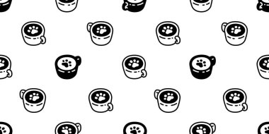 Kahve fincanı dikişsiz ayak izi köpek pençesi köpek yavrusu köpek yavrusu kafesi fırın suyu sıcak çay karikatürü karton kaplama arka plan hediye kâğıdı tekrar duvar kağıdı eşarbı izole edilmiş siyah resim