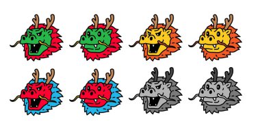 Çin ejderhası vektörü yeni yıl çizgi film karakteri maskotu kafası gülen ikon altın logo çizim tasarımı izole edilmiş.