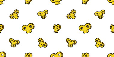 Oyuncak kısmı kusursuz desenli çizgi film karakteri karalama hediyesi kağıt kaplama arka plan tekrar duvar kâğıdı eşarbı izole edilmiş çizim tasarımı sarı