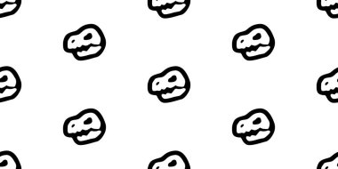 Dinozorların dikişsiz deseni Tyrannosaurus rex kafatası fosil iskelet t-rex karikatür vektör çizimi karalama kağıt kaplama arka planı duvar kağıdı eşarbı izole tasarımı