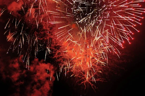 Fabuloso Hada Cielo Nocturno Sobre Mar Fuegos Artificiales Maestros Mostraron — Foto de Stock