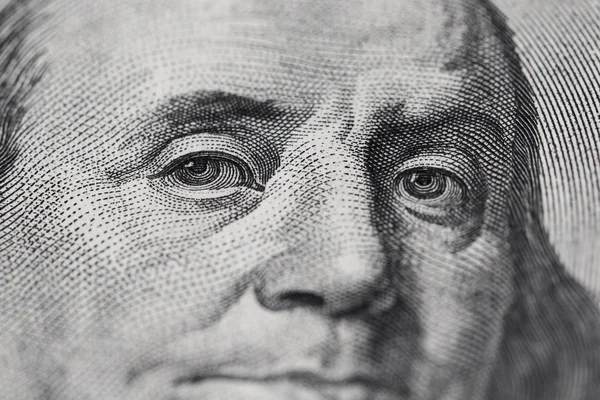 Extreme close-up van honderd bill franklin portret. — Stockfoto