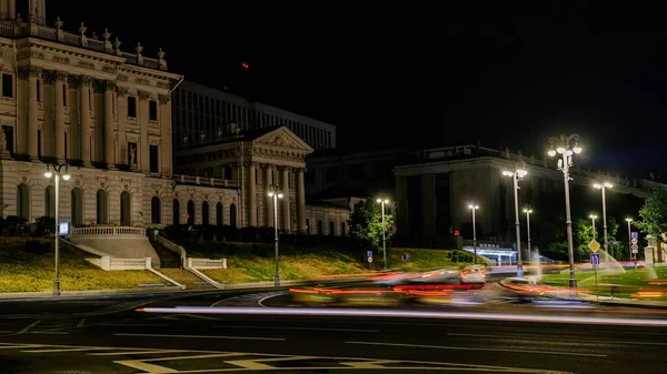 Long exposure of cars moving in the centre of european city, night shot