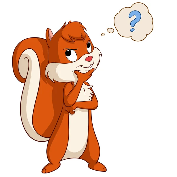 Cartoon squirrel thinking with question bubble — Stock Vector