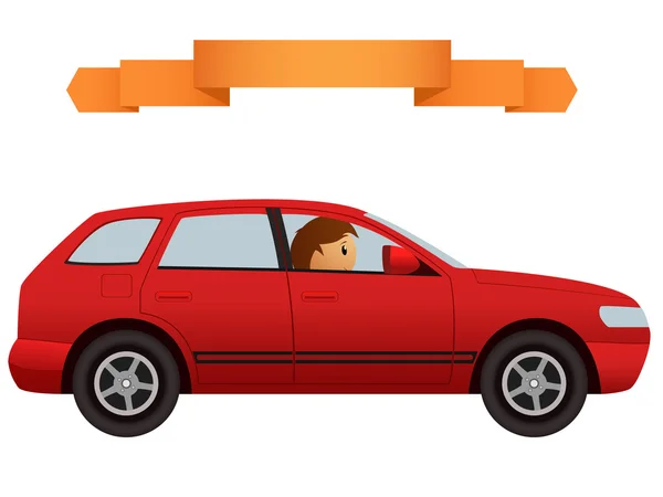 Οδηγός στα το σύγχρονο κόκκινο αυτοκίνητο crossover — Διανυσματικό Αρχείο