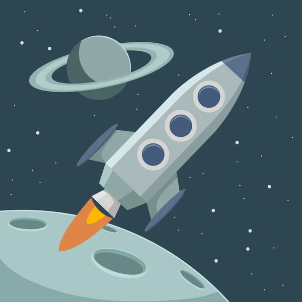 Vector retro space with rocket and planets — Stock Vector