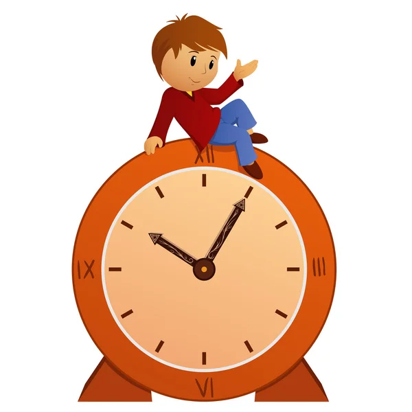 Cartoon little boy on vintage clock Royalty Free Stock Vectors