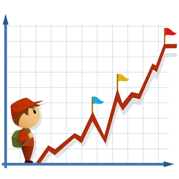 Cartoon lille mannen med väskan och infographic Royaltyfria illustrationer