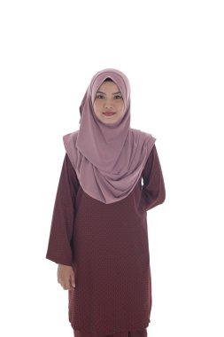 Young Muslim woman in head scarf with modern clothes, isolated o