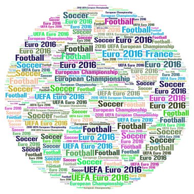 Illustration of Uefa European 2016 in a modern word cloud. Euro 