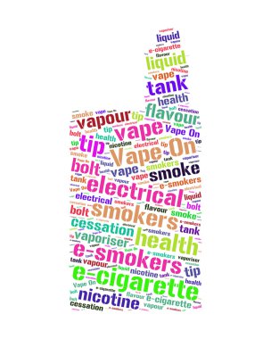 Illustration word cloud of smoking cessation by using e-cigarette (vape).