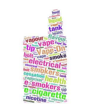 Illustration word cloud of smoking cessation by using e-cigarette (vape). clipart