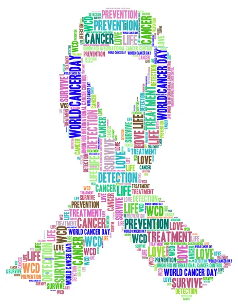 Illustration of World Cancer Day concept in modern word cloud — Stock Fotó