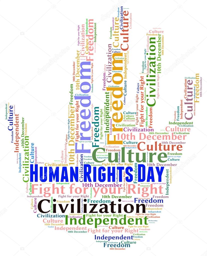 Illustration of Human Rights Day concept in modern word cloud. T