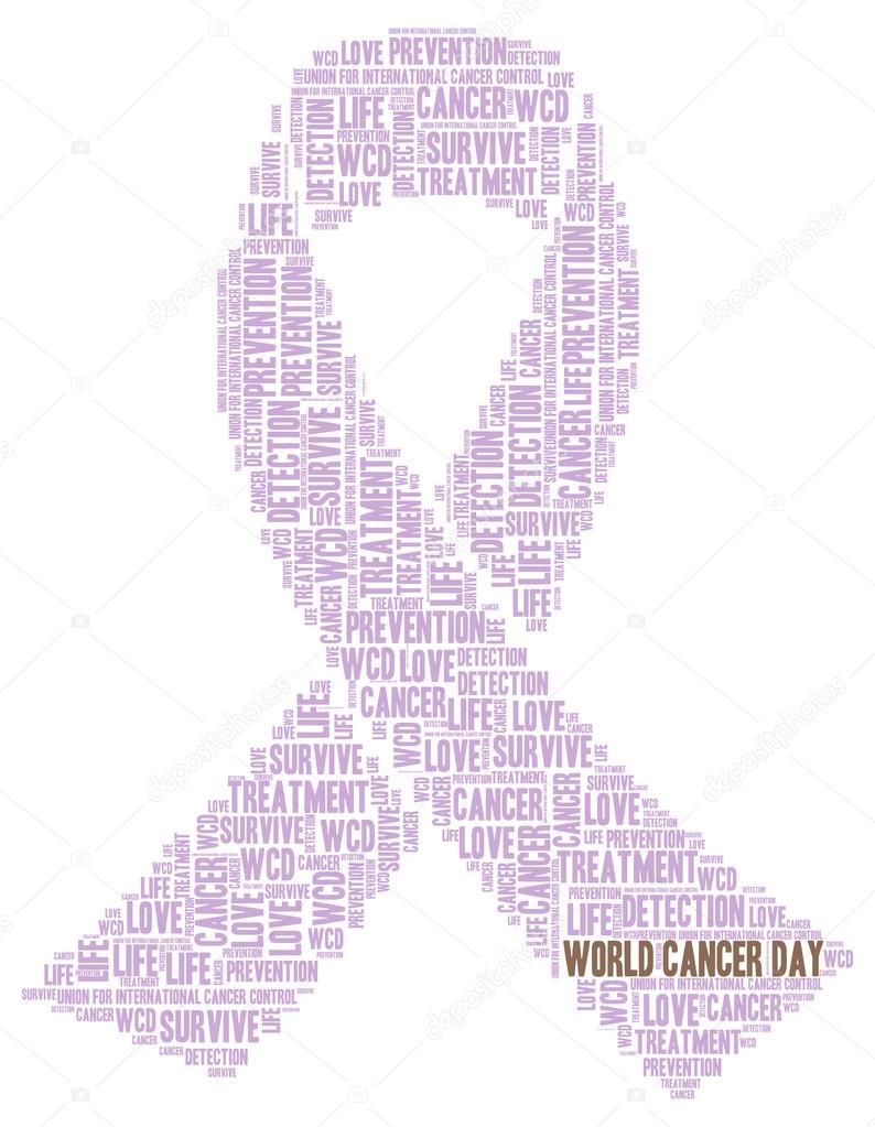 Illustration of World Cancer Day concept in modern word cloud