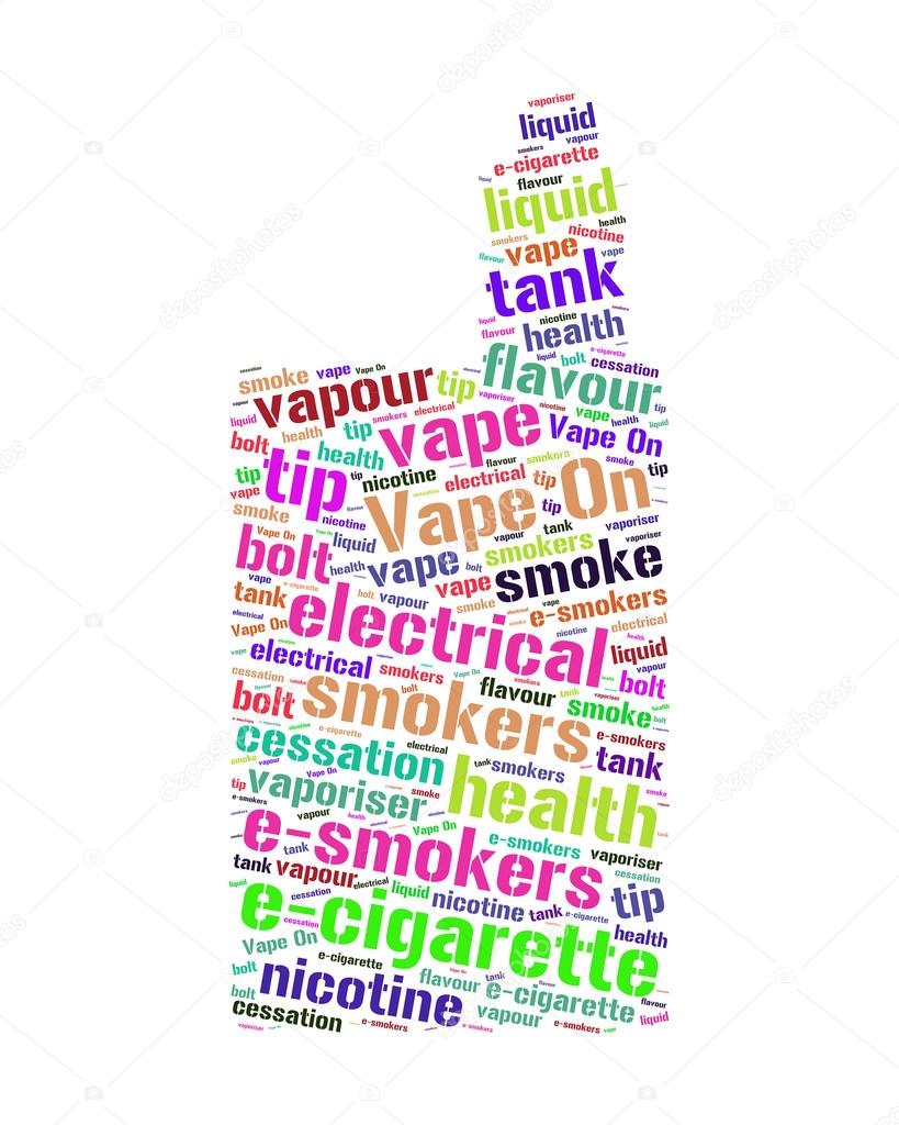 Illustration word cloud of smoking cessation by using e-cigarette (vape).