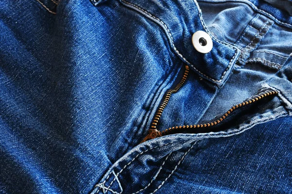 Nahaufnahme Eines Offenen Reißverschlusses Einer Verblassten Jeans — Stockfoto